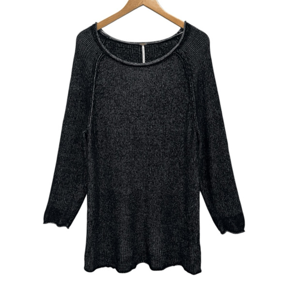 Free People Lennox Ribbed Sweater Tunic Dress - Onyx Combo - Size Small - Picture 1 of 8